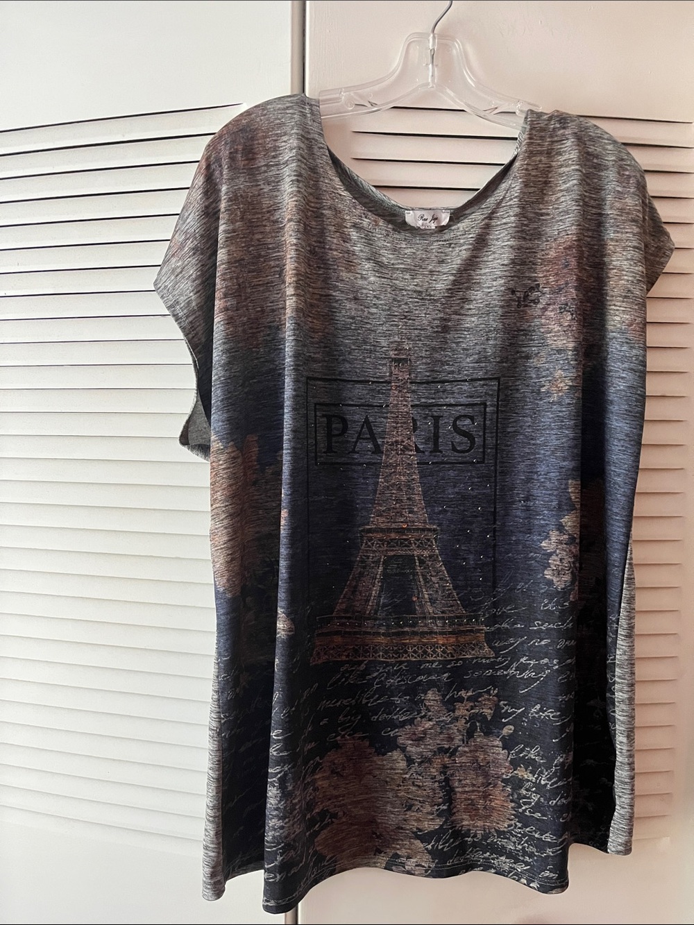 Rue Juju Heathered Gray Short Sleeve Tee with Stud Accents Paris